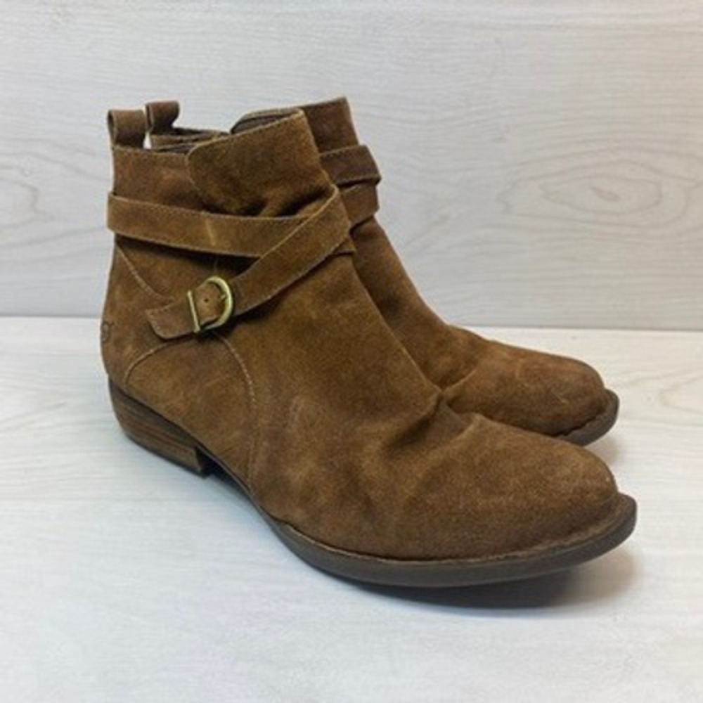 Born Womens 9 Kerri Ankle Boots Suede Buckle Brown Casual Booties BR0011926
